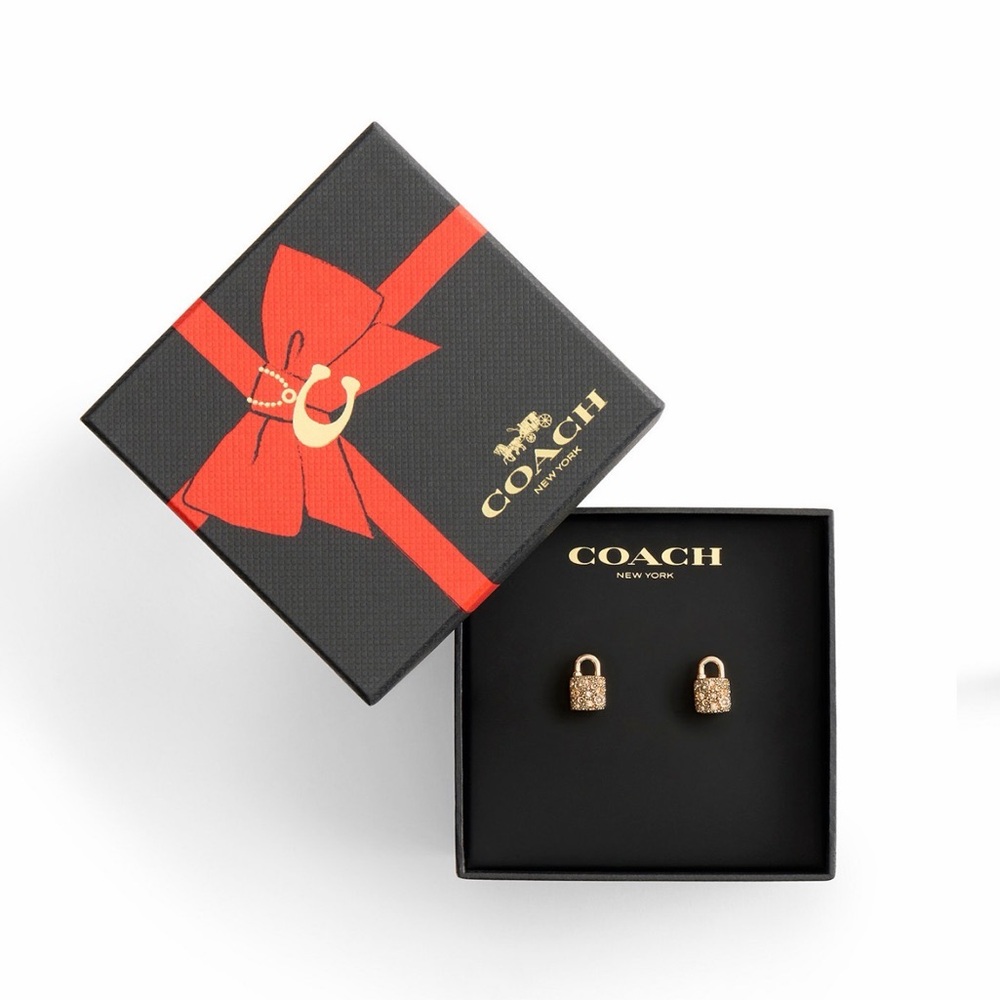 Coach Gold-Tone Pavé Padlock Stud Earrings